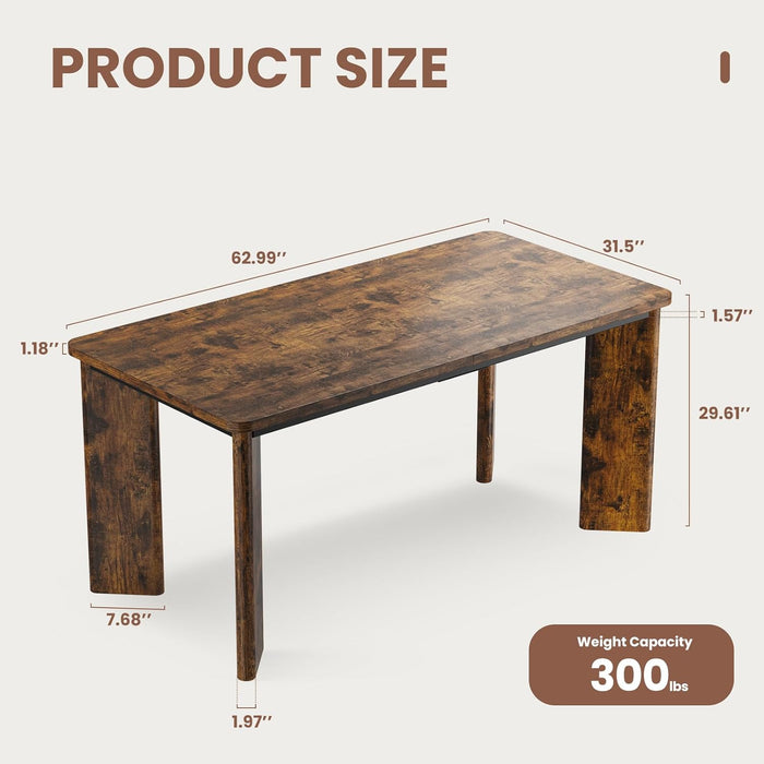 63" Rectangular 4-8 Person Dining Table, Industrial Kitchen Table with 45° Diagonal Legs and round Safety Corner, Wood Diningtable for Dining Room, Kitchen, Living Room, Brown