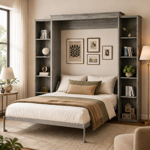 Grey Queen Murphy Bed With Multifunctional Storage