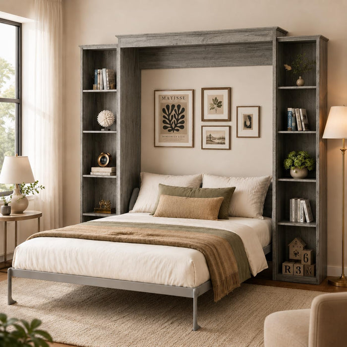 Grey Queen Murphy Bed With Multifunctional Storage