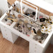 White Makeup Vanity Desk 9 Drawers Wood Dressing Table with 3 Mirrors, Glass Top, Hidden Storage Shelves, LED Lighted