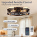 24'' Caged Ceiling Fan with Light and Remote,Rustic Low Profile Ceiling Fan with Light Flush Mount, Black Farmhouse Bladeless Fandelier Ceiling Fans with Lights for Kitchen,Bedroom