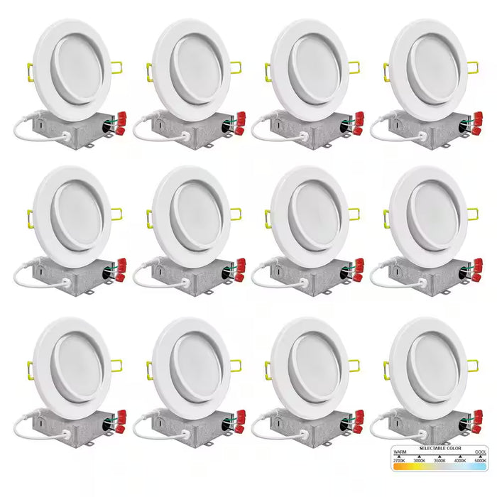 6 In. LED White Adjustable Ultra Slim Canless Integrated LED Recessed Light Kit 5 CCT 2700K to 5000K Dimmable (12-Pack)