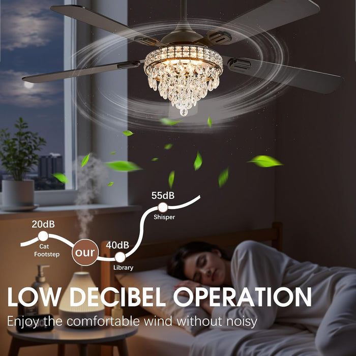 52" Crystal Chandelier Ceiling Fan with Lights - (Classic, Black)