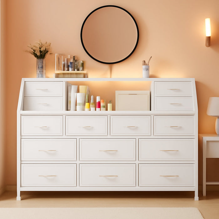 55-InchWide TV Stand Dresser 14-Drawer WhiteFinish