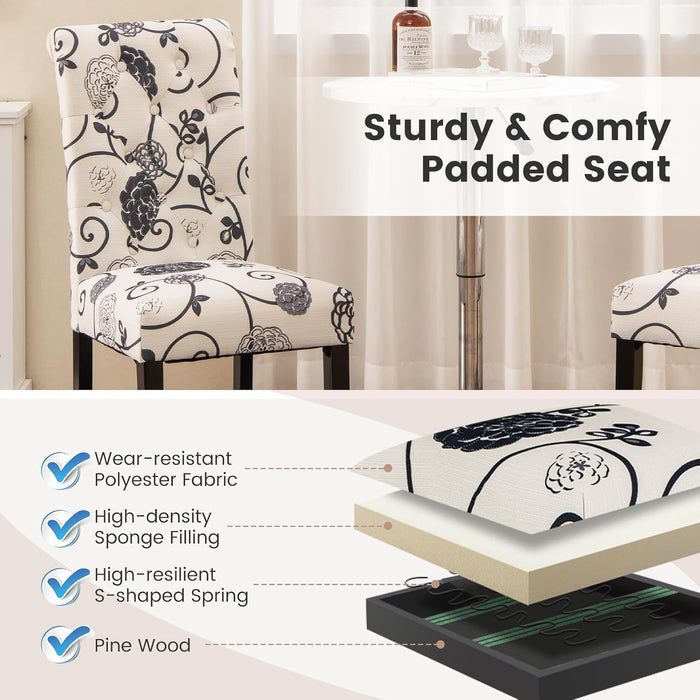 Upholstered Dining Chairs Set of 2, Tufted Fabric Kitchen Chairs W/Padded Seat & Rubber Wood Legs, Farmhouse Accent Chairs W/Patterns, Armless Dining Room Chairs for Restaurant, Living Room