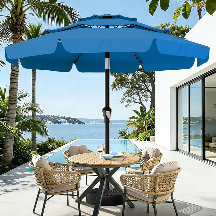 10FT 3-Tiers Patio Umbrella with Valance, Outdoor Umbrellas with Crank/Tilt, Table Market Umbrella Vented W/ 8 Sturdy Ribs for Garden, Deck, Backyard, and Pool, Royal Blue