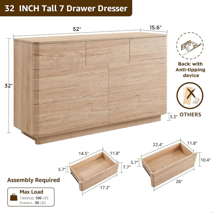 FiftyTwoInch DresserStorage OakFinish TVStand CurvedProfile