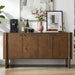 Brown Sideboard Buffet Cabinet, Modern Storage Accent Entryway Cabinet with 4 Doors, Farmhouse Wooden Buffet Media Console Credenza for Living Room/Kitchen/Hallway
