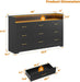 9 Drawer Dresser for Bedroom - 65” Wide Chest of Drawers with LED Light and Charging Station, Modern Large TV Stand Cabinet Organizer with Open Shelf for Living Room, Entryway, Hallway, Black