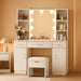 Vanity Desk with Lighted Mirror, Large Makeup Vanity Table Set with Storage Bench & Cabinets, 3 Brightness Mode, 45.2Inch (W), White
