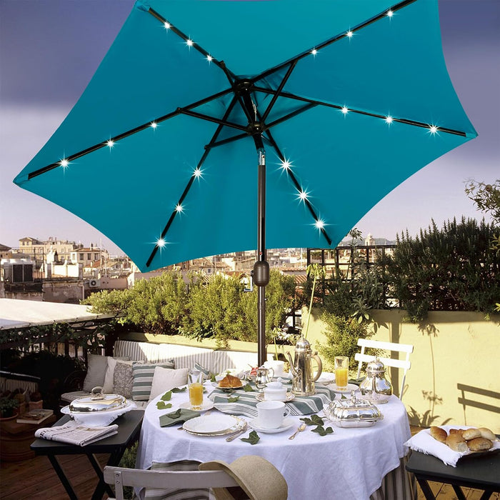 7.5 Ft Solar Umbrella, 18 LED Lighted Patio Umbrella, Table Market Umbrella