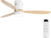 52 Inch Wood Low Profile Ceiling Fans with Lights and Remote, Modern Flush Mount Quiet Ceiling Fan for Bedroom, Reversible DC Motor for Living Room/Farmhouse/Patio/Indoor/Outdoor(White+Wood)