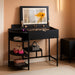 Vanity Desk with Flip Top Mirror and Lights, Makeup Vanity Desk with Drawers, Dressing Table with Storage Shelves & Charging Station, Small Vanity for Small Spaces, Black