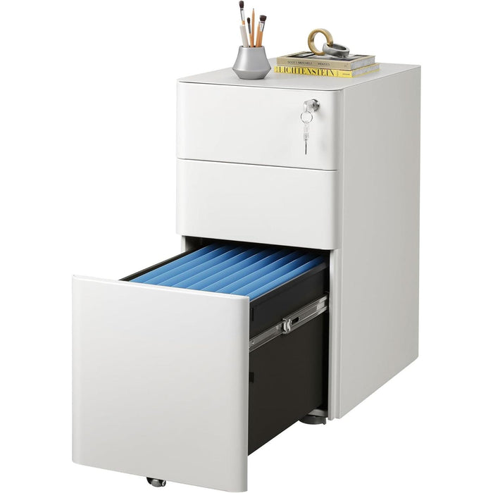 White 3-Drawer Slim File Cabinet