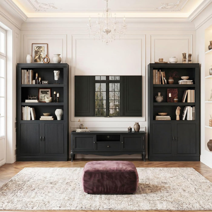 71” Tall Bookshelf and Bookcase with Doors and Adjustable Shelves | 5-Tier Storage Book Cases, Thick Wood and Sturdy, Industrial Display Cabinet for Living Room, Home Office, Bedroom, Black