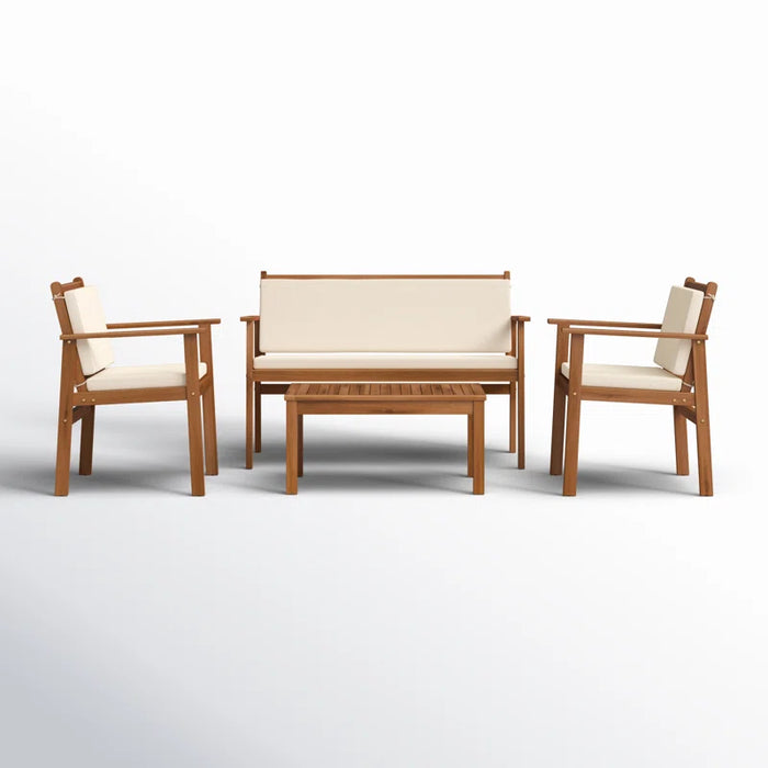 Kovach 4 Pieces Outdoor Acacia Wood Conversation Sets with Cushions,Patio Furniture Sets for Garden, Backyard, Poolside