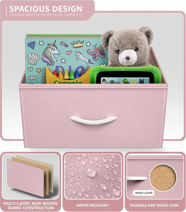 Fabric Dresser for Kids Bedroom - Chest of 5 Drawers, Tall Storage Tower, Clothing Organizer, for Closet, for Playroom, for Nursery, Steel Frame, Fabric Bins - Wood Handle (Pink)