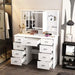 White Makeup Vanity Table Dressing Desk W/3-Mirrors,Led Lighted, 9-Drawers, Hidden Storage Shelves, Carved Metal Handles