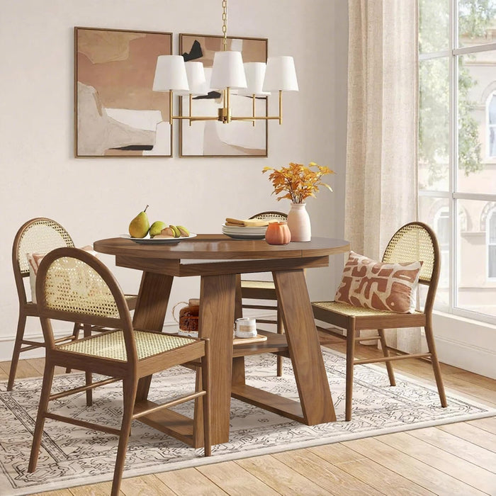 Extendable Round Dining Table 43.3-59 Inches Walnut