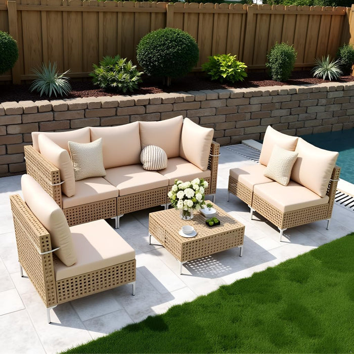 Boho Outdoor Patio Furniture Set with Non-Slip Cushions - 7 Piece