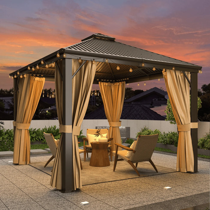 Erommy 10' X 10' Hardtop Gazebo,Outdoor Gazebo with Aluminum Frame,Galvanized Steel Double Roof