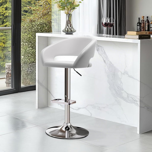Adjustable Swivel Bar Stool with Arms, Hollow Back & Footrest, Modern PU Leather Counter Height Stools, Gas Lift Bar Chair for Kitchen Island, Home Bar, Dining Room (Pearl White, Chrome Base)