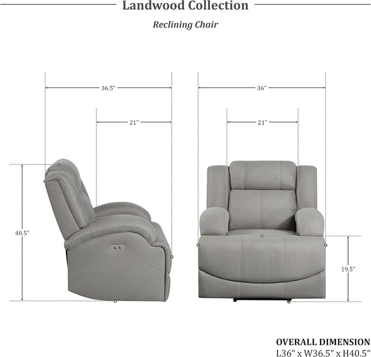 Landwood Power Reclining Living Room Set, 3-Piece, Gray