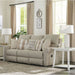 Eastland Lay Flat Reclining Sofa in Beige Fabric with Accent Pillows