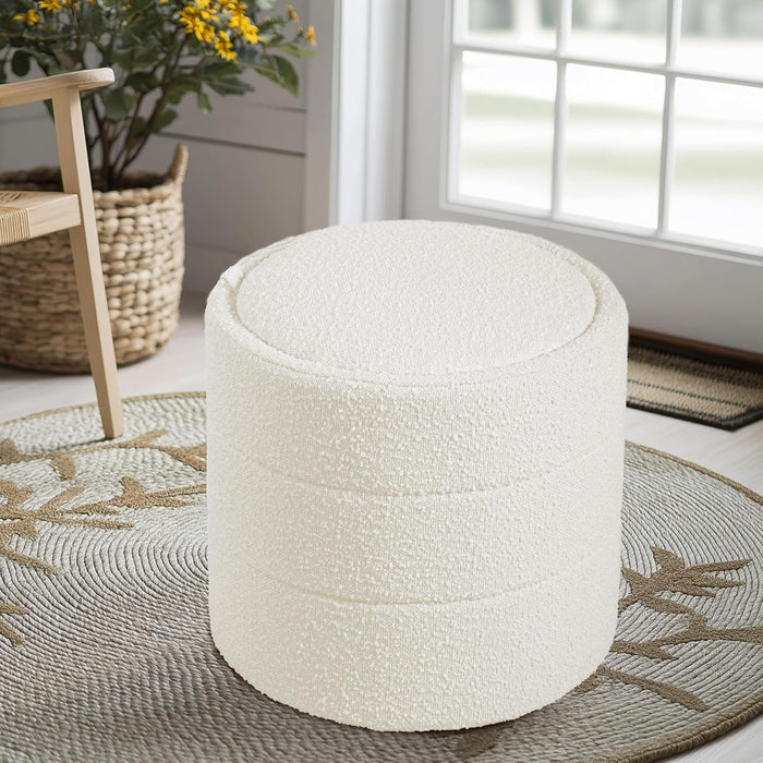 Storage round Ottoman with Removable Lid (With Hidden Storage) |  Home Décor | Upholstered round Ottoman – Cream Boucle