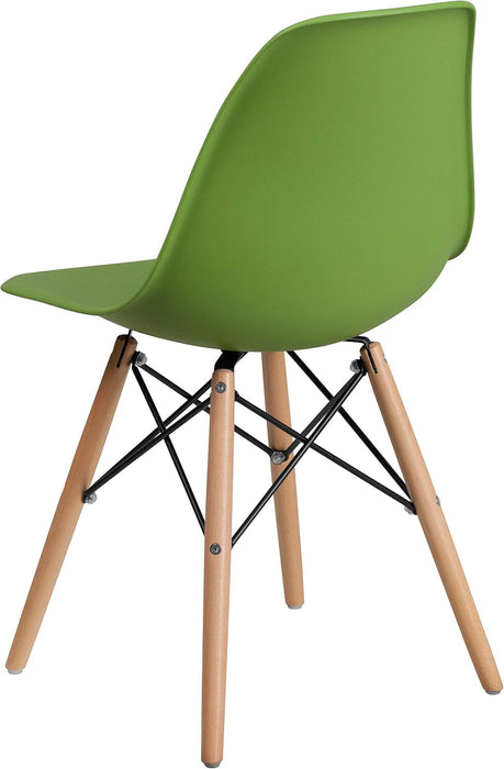 Elon Series Green Plastic Chair with Wooden Legs, 22.5"D X 18.25"W X 31.5"H