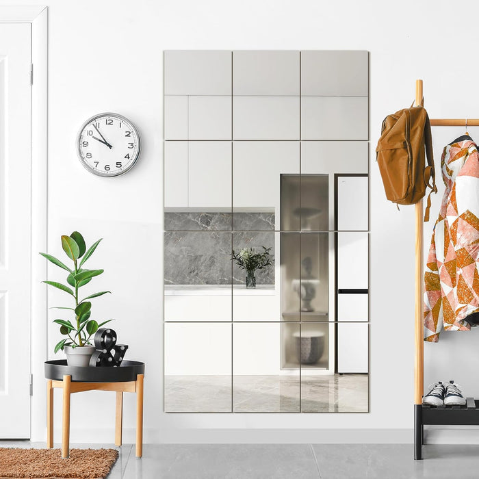 Wall Mirror Tiles, 16"X12"X12Pcs Full Length Home Gym Mirror for Garage, Bedroom, Living Room, over the Door