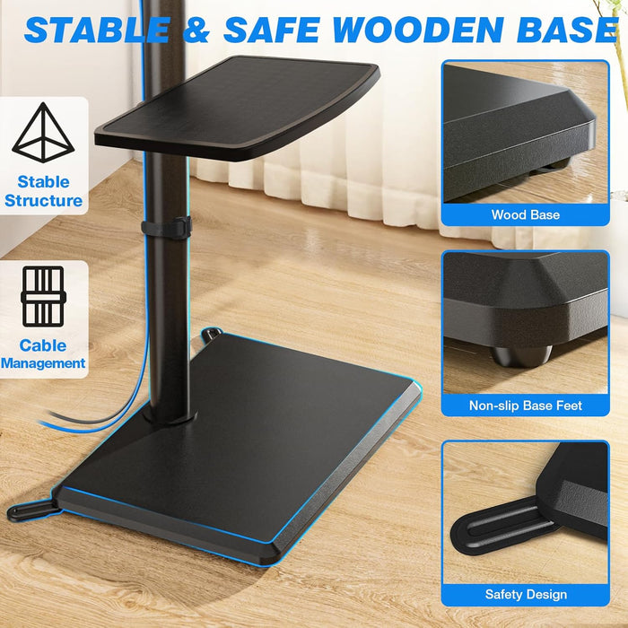 Swivel Floor TV Stand with Mount for 32-60 Inch Tvs up to 88Lbs, Height Adjustable TV Mount with Wood Base & Shelf, Space-Saving Design Tall TV Stands for Living Room, Bedroom, Corner