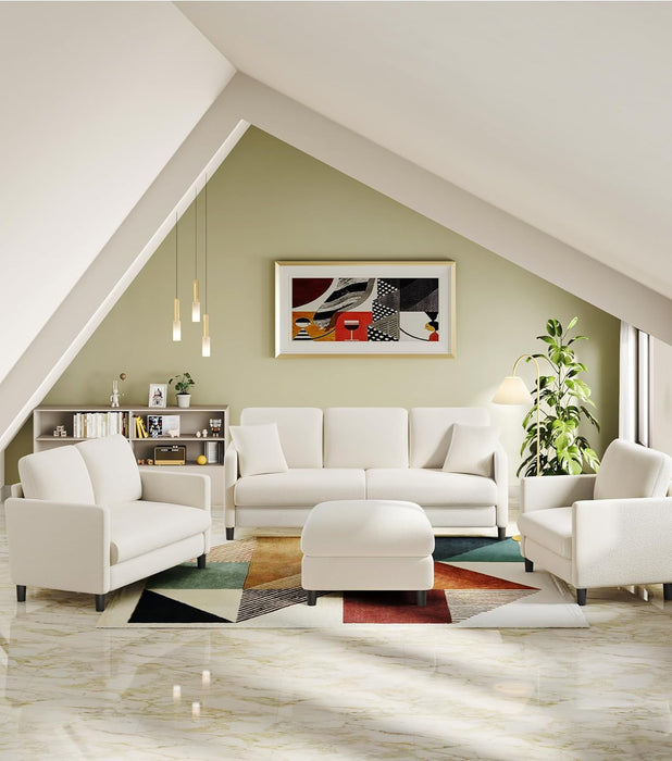 Beige 83Inch Sofa With ContouredBack ErgonomicSupport