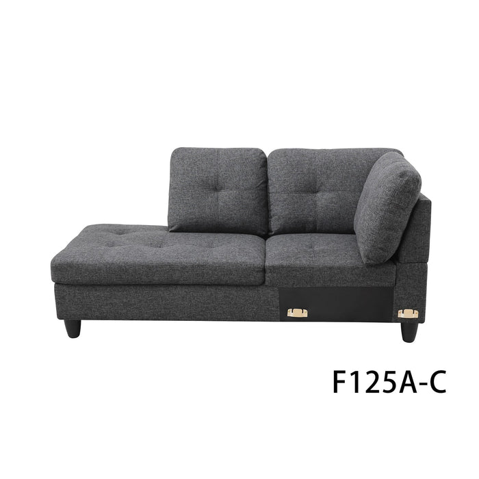 4 Seat Living Room Furniture Sets, Linen Sectional Sofa, Modern L-Shaped Couches and Sofas Set for Home, Black Grey(No Ottomans)