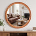 30 Inch round Wall Mirror with Beaded Solid Wood Frame, Decorative Wall Mirror with Tempered Glass, Farmhouse Home Decor for Bathroom, Living Room, Entryway, Yellowish Brown