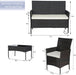 4-Piece Patio Conversation Set Outdoor Furniture with Cushion, Rattan Wicker Chairs, a Sofa and Coffee Table with Tempered Glass Top for Backyard Porch Garden Poolside Balcony (Brown+Beige)