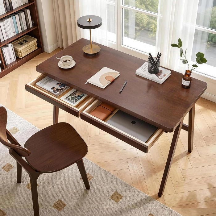 Solid Wood Writing Desk with 2 Drawers Home Office Computer Table