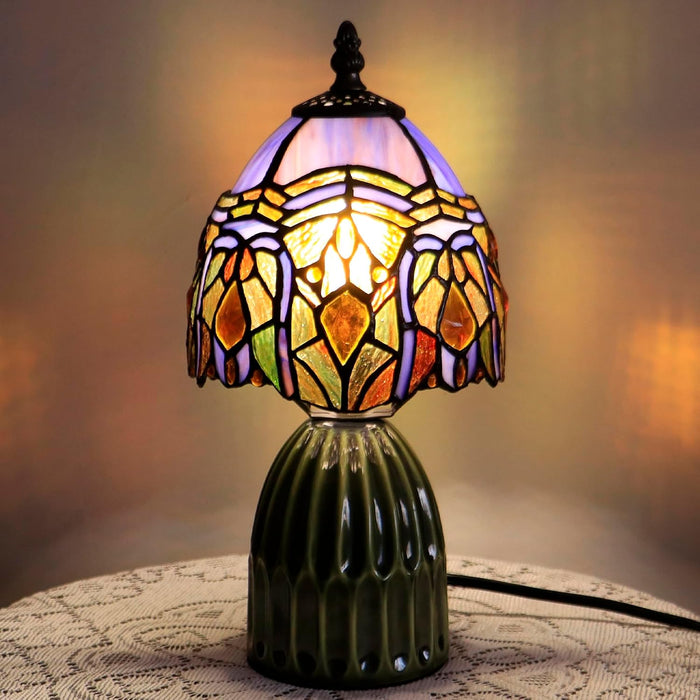 Tiffany Stained Glass Mushroom Table Lamp 12.5 Inch -Purple Jewelry