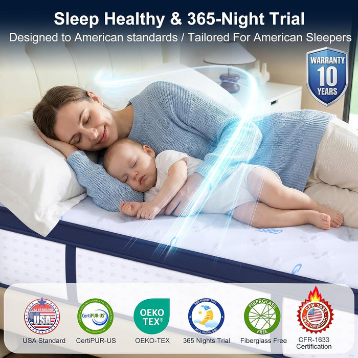 14 Inch Queen Mattress, Upgraded 7-Zone Support Hybrid Queen Size Mattress in a Box with Cooling Gel Memory Foam & Pocket Coils for Back Pain Relief, 365-Night Trial, Motion Isolation, Medium Firm