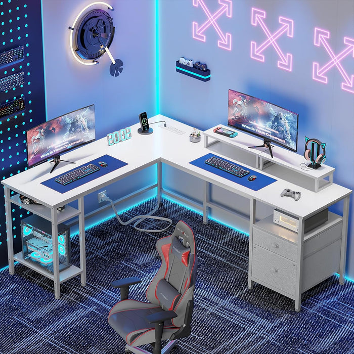 White FiftyNineInch L Shaped Desk With PowerOutlets