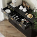 Buffet Cabinet with Storage - Buffets & Sideboards Kitchen Storage Cabinet, Wood Console Table Coffee Bar Accent Cabinets for Living Room Dining Room Entryway Large 3 Doors & Drawers, Black 47.2"W