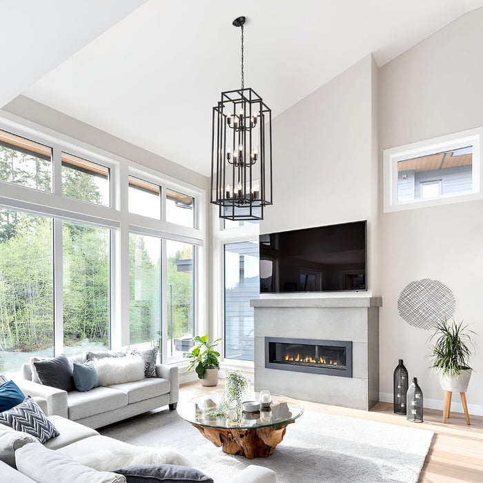 Black Lantern Chandelier For High Ceiling Lighting
