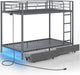 Grey Metal Twin Bunk Bed with USB & Drawers
