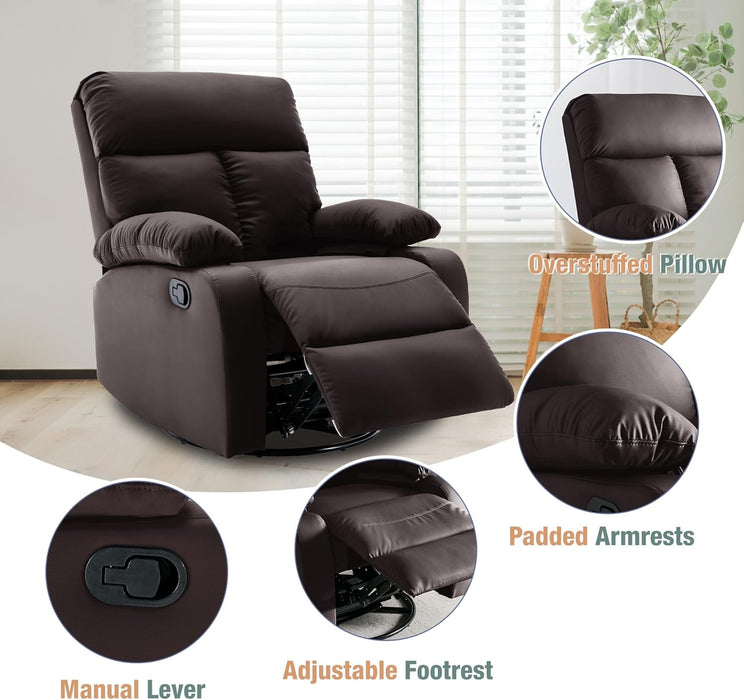 Swivel Rocker Recliner, Small Rocking Recliners Chair for Small Spaces, Small Rocker Recliner Chair for Living Room, RV, Bedroom, Nursery, Brown