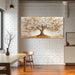 White Gold Tree of Life Wall Art, Blooming Flower Tree Extra Large Artwork, Abstract Landscape Canvas Art Prints, Modern Oversized Pictures Wall Decor Living Room Office Ready to Hang 29"X57"