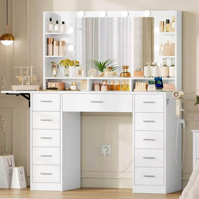 SnowWhite Vanity Desk With Foldable Extended Desktop