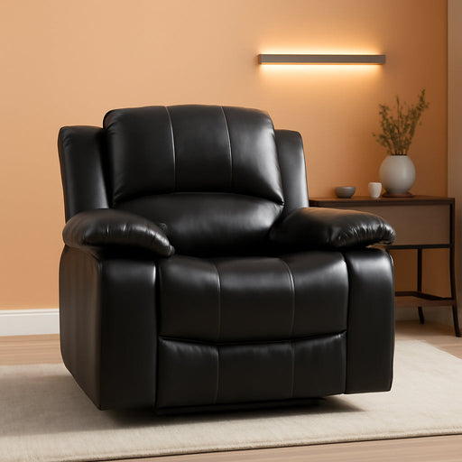 Power Reclining Bonded Leather Living Room Set (Black, Power Recliner)