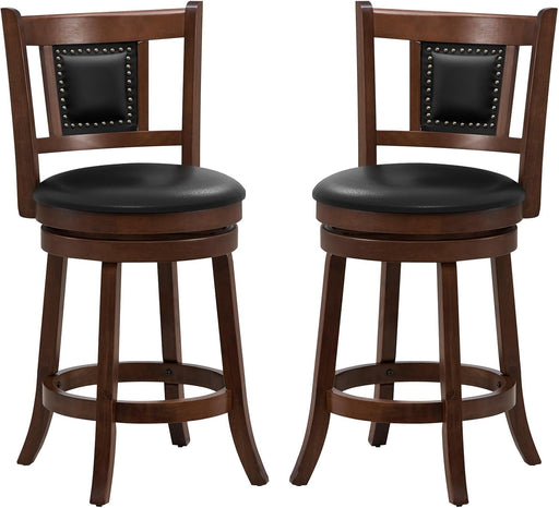 Swivel Bar Stools Set of 2, 25.5" Counter Height Bar Stools W/Ergonomic Backrest, Soft Padded Seat, Rubber Wood Legs, Footrest, Armless Barstools, Counter Chairs for Kitchen, Dining Room, Pub
