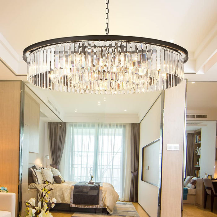 Black 39 Inch Crystal Chandelier Contemporary Lighting