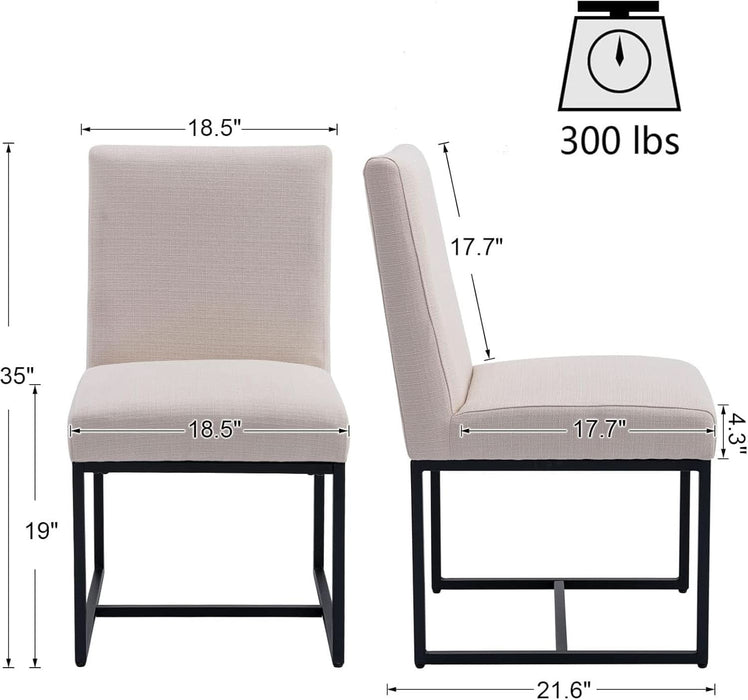 Kitchen & Dining Room Chairs Set of 2, Linen Fabric Mid Century Modern Dining Chairs, Upholstered Dining Chairs with Black Finish Metal Frame, Cream, 2 PC